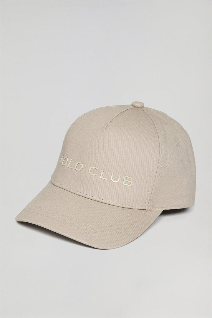 Gorra beige con logo engomado y print Polo Club