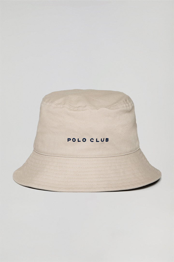 Chapéu bucket bege caqui com logotipo bordado minimal Polo Club