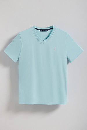 Camiseta azul cielo de cuello de pico y manga corta con bordado Rigby Go