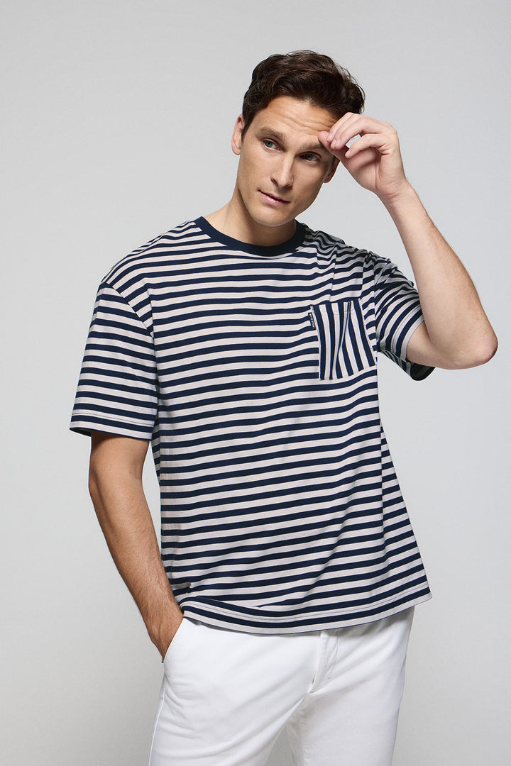 White & blue striped sailor Timothee tee with Polo Club detail
