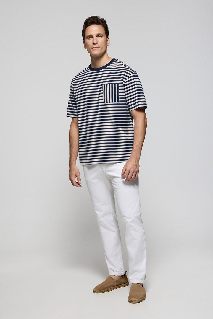 White & blue striped sailor Timothee tee with Polo Club detail