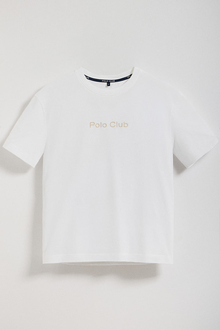 T-shirt branca Saul relaxed fit com acabamento peach effect com logo Minimal Combo Polo Club