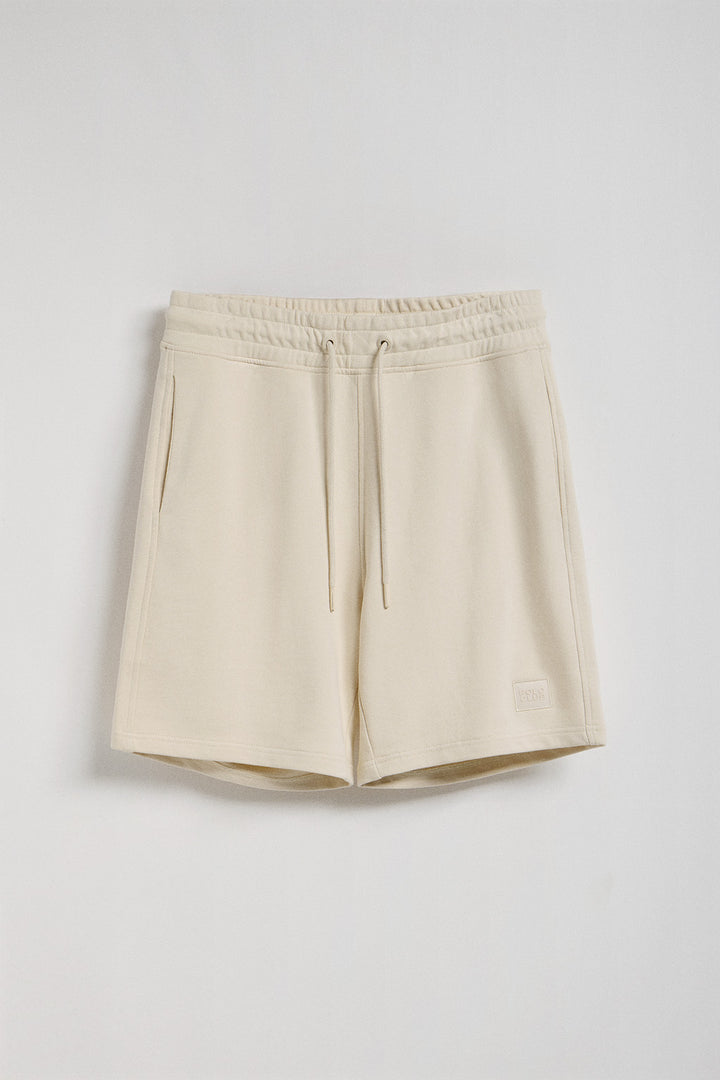 Calção Jonas bege de algodão e corte relaxed fit com patch em sarja engomado Polo Club