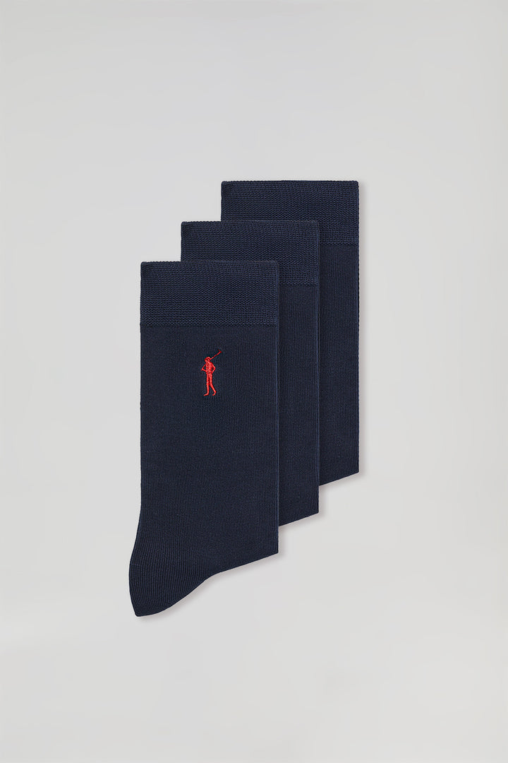 Pack de três pares de meias em azul marinho com logótipo Rigby Go