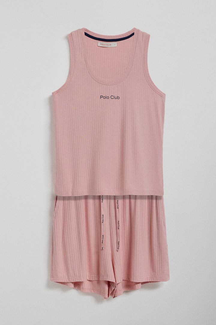 Conjunto de shorts e t-shirt de pijama rosa com pormenores Polo Club
