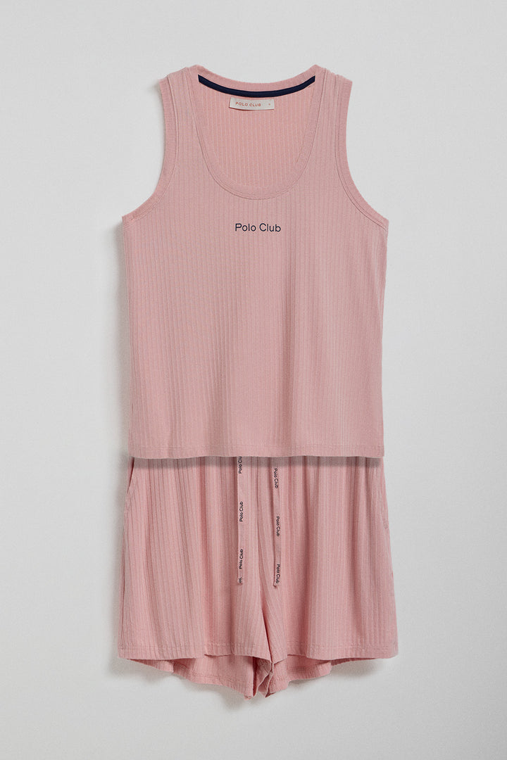 Conjunto de shorts y camiseta de pijama rosa con detalles Polo Club