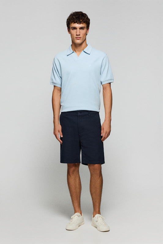 Pantalón corto Bali de lino y algodón azul marino con detalles bordados Polo Club