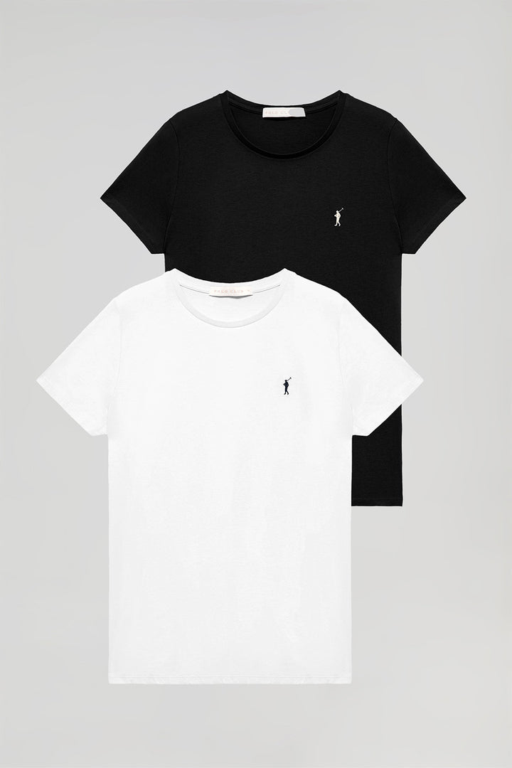 Pack de duas t-shirts básicas de manga curta em preto e branco e logotipo bordado
