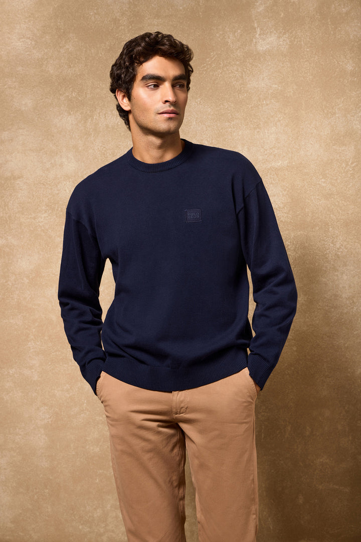 Camisola de malha Keith azul marinho com decote redondo e pormenores Polo Club