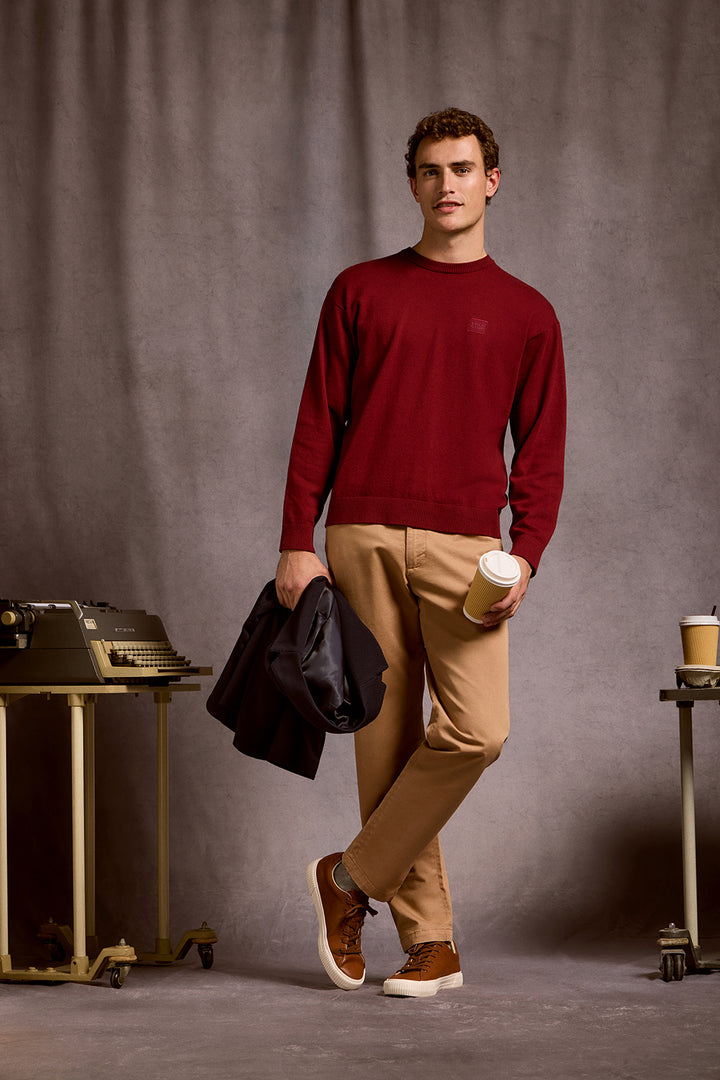 Camisola de malha Keith grená com decote redondo e pormenores Polo Club