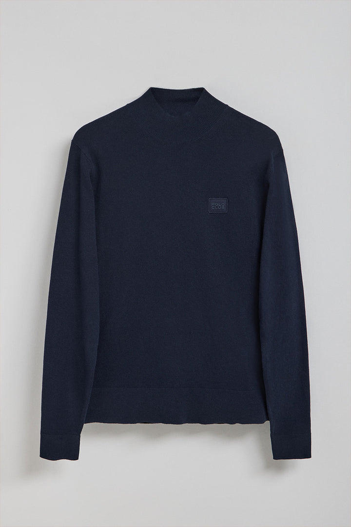 Camisola de malha Khan azul marinho com gola perkins e pormenores Polo Club