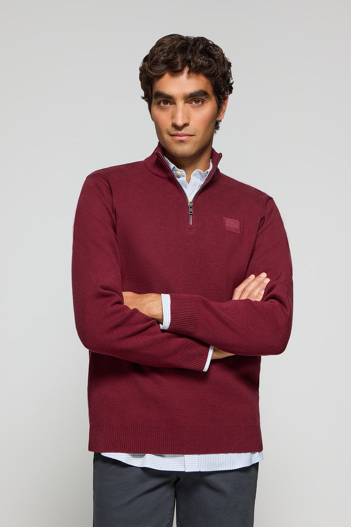 Camisola de malha Koda grená com fecho de correr e pormenores Polo Club