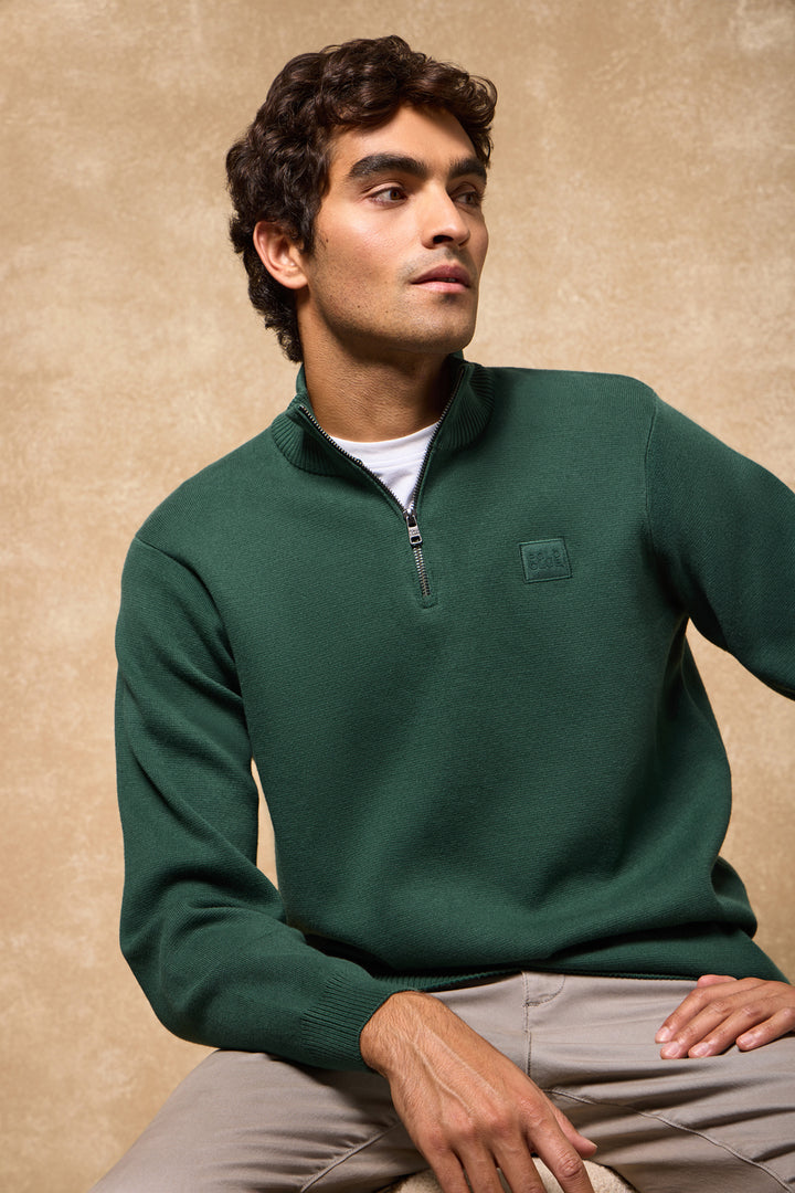Camisola de malha Koda verde com fecho de correr e pormenores Polo Club