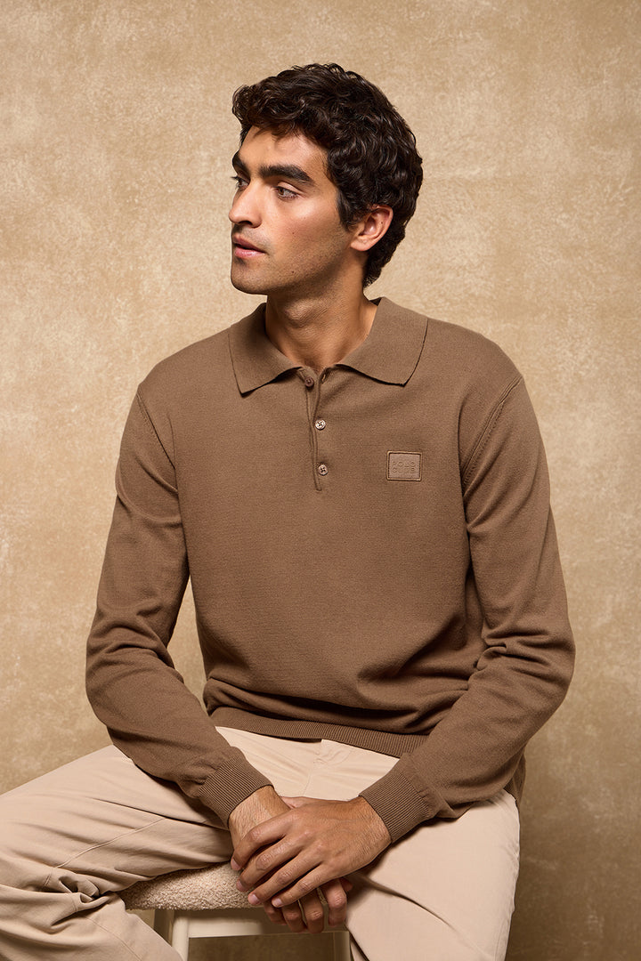 Camisola de malha Kaleo castanha com gola polo e pormenores Polo Club