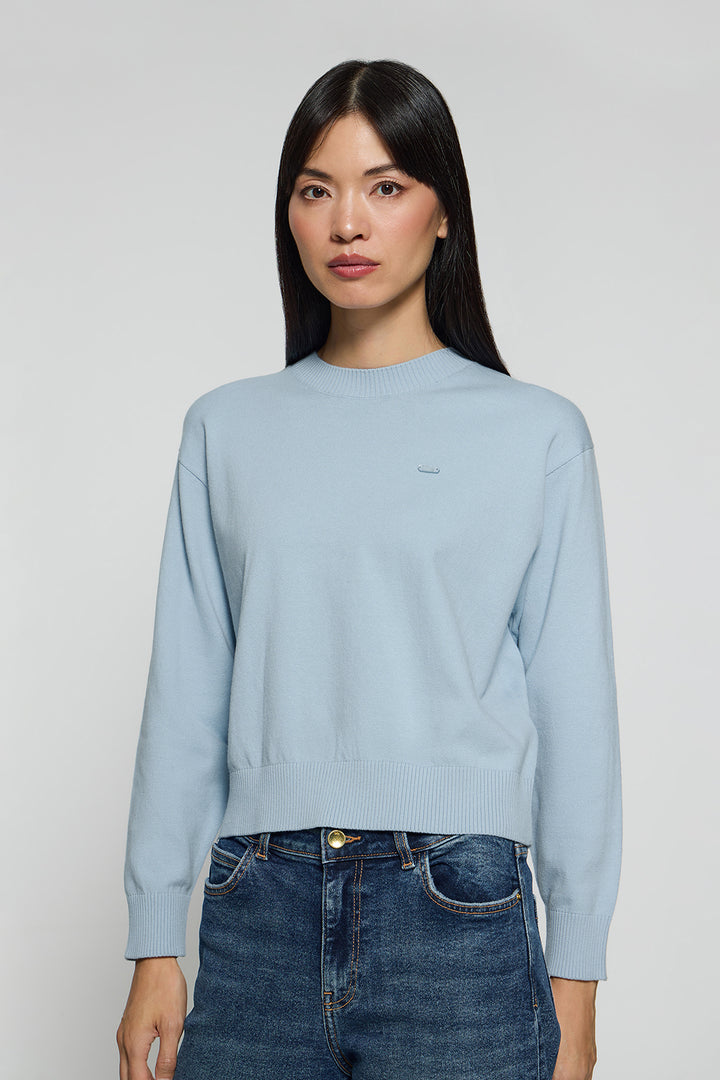 Camisola de malha Kacey azul celeste com pormenor de botão nacarado Polo Club
