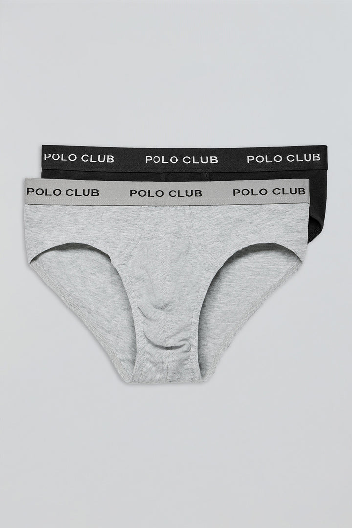Zestaw dwóch par czarnych i szarych slipów z logo Polo Club