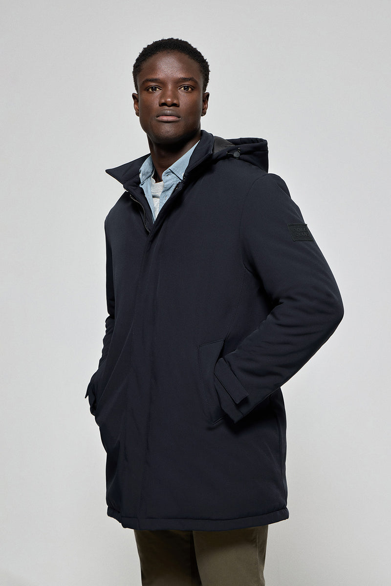 Abrigo Hombre Capucha Abrigo Soho Clásico Azul Marino De Capucha