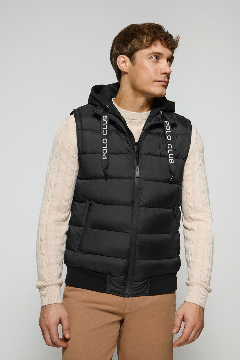 Capucha Chaleco Acolchado Ligero Hombre Chaleco Acolchado Negro