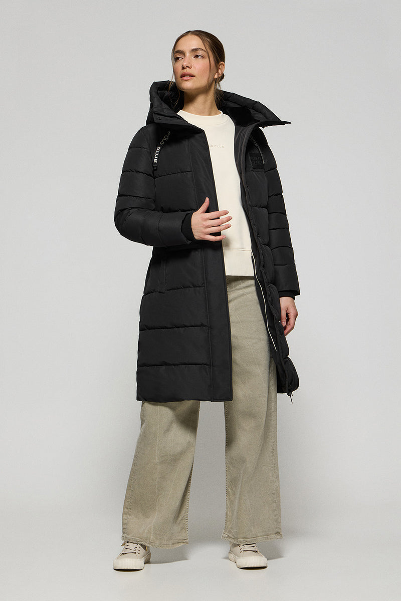 Capucha Abrigos De Polar Abrigo Polar Negro Con Capucha Fija Y