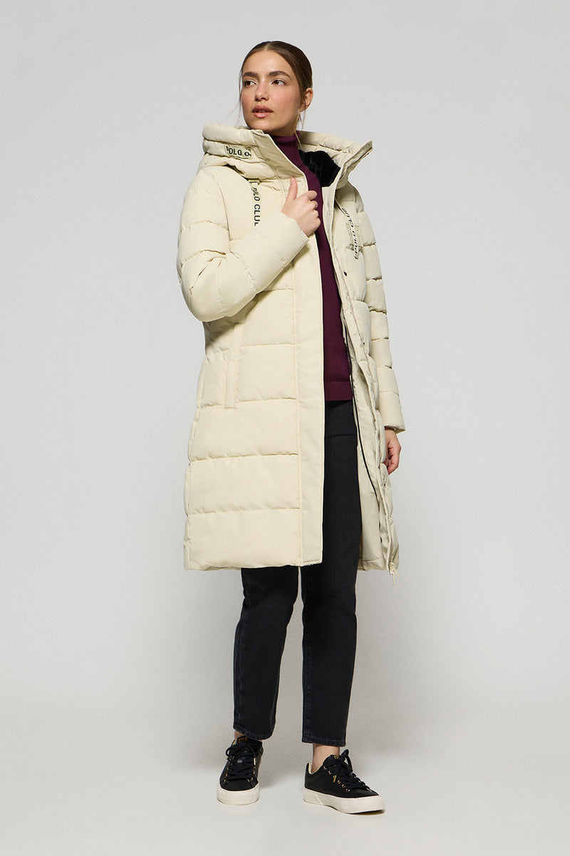 Capucha Abrigos De Polar Abrigo Polar Beige Con Capucha Fija Y