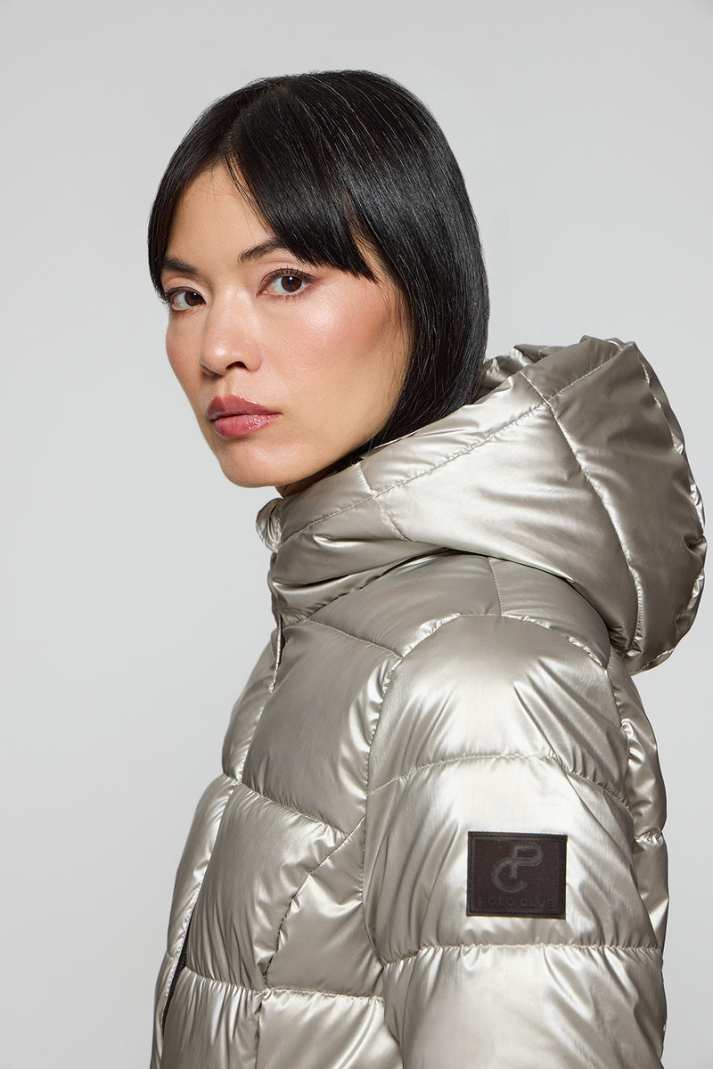 Abrigo Javier Simorra Plumiferos Mujer Plumifero Efecto Metalizado