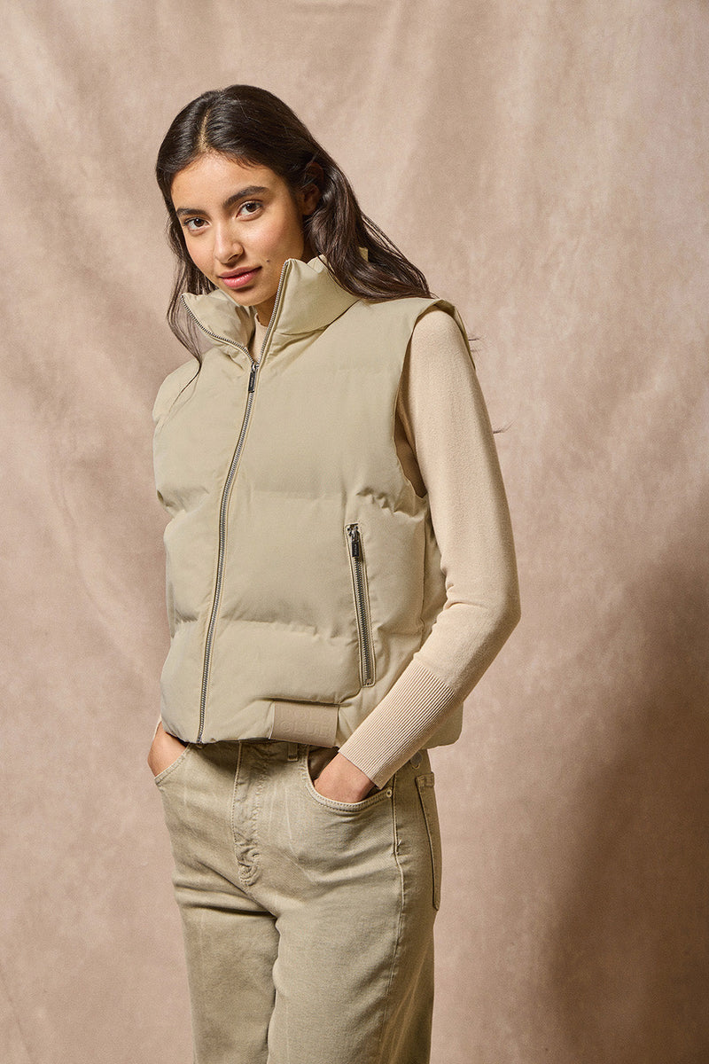 Chaleco Tejido Chaleco Corto Acolchado Mujer Chaleco Beige