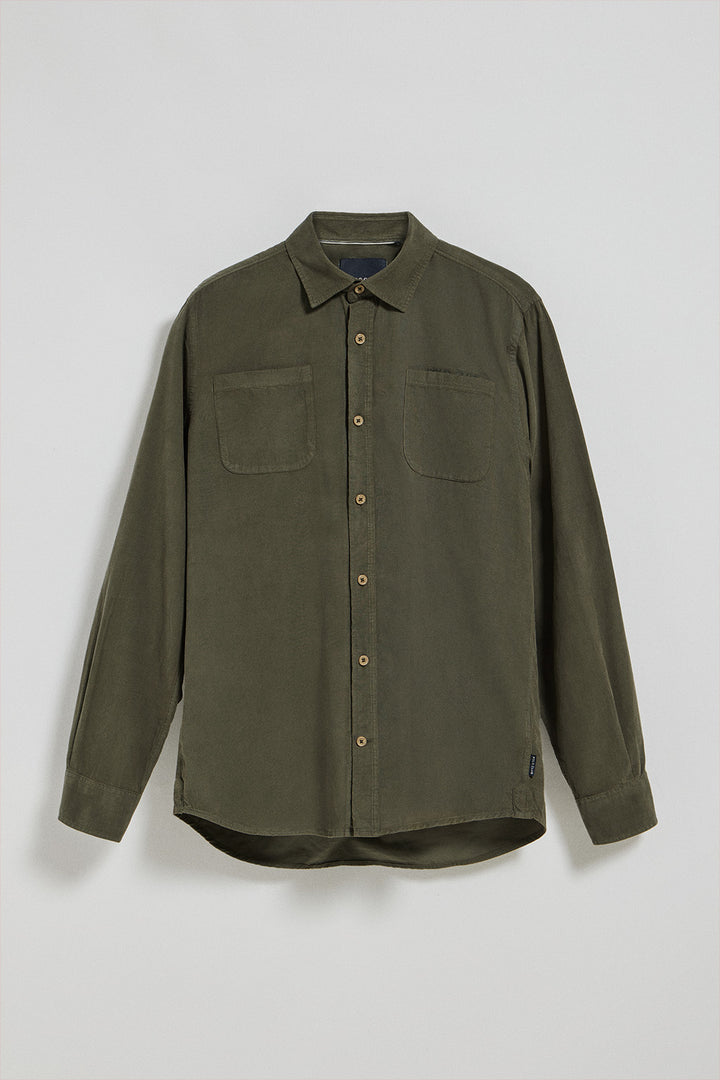 Camisa com bolsos Massachusetts verde caqui e bordado Polo Club