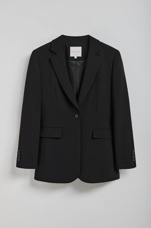 Blazer preto abotoado com pormenores Polo Club