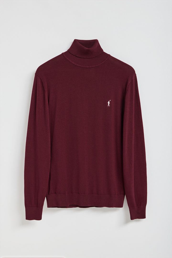 Camisola de malha grená com gola alta e logotipo bordado Rigby Go