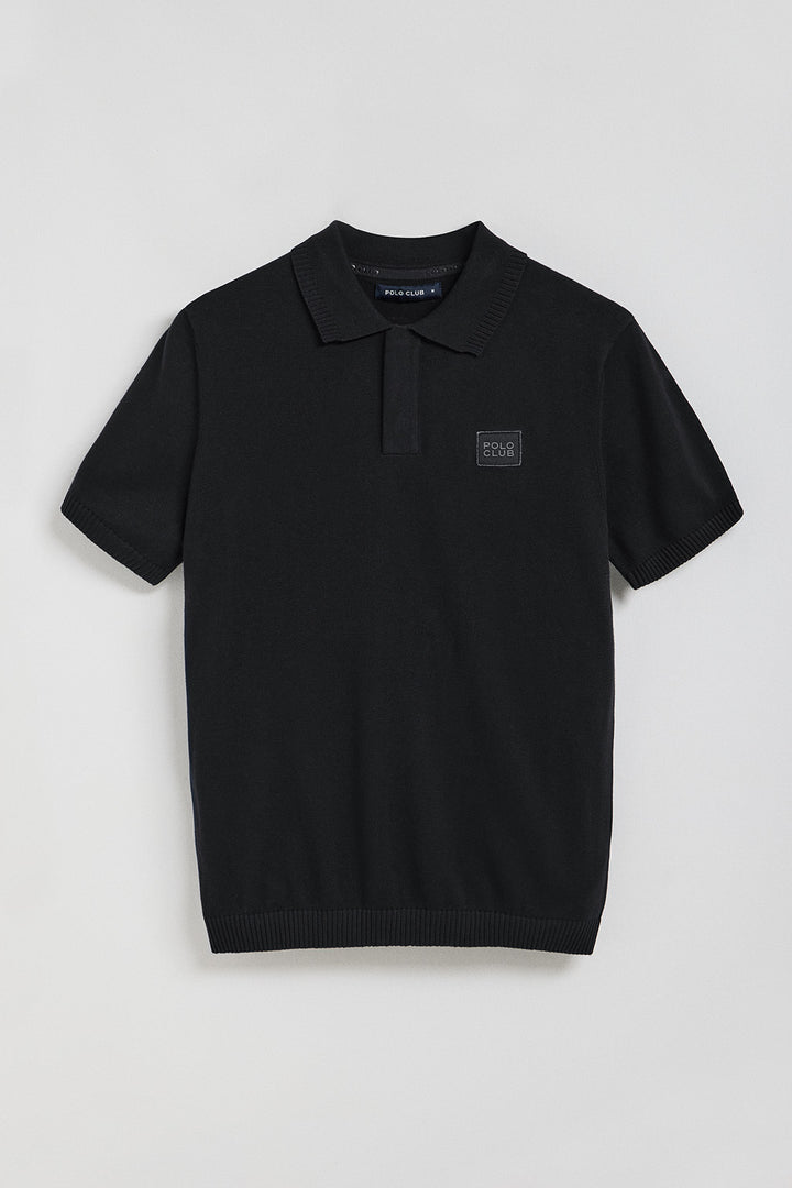 Polo preto de malha de manga curta e logo Polo Club
