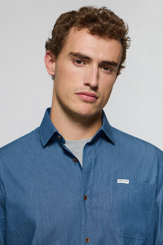 Camisa denim con bolsillo y detalle Polo Club