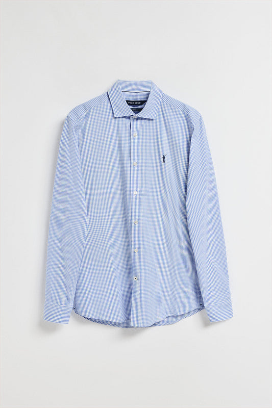 Popelinowa niebieska koszula w kratę vichy slim fit z wyszytym logo Rigby Go