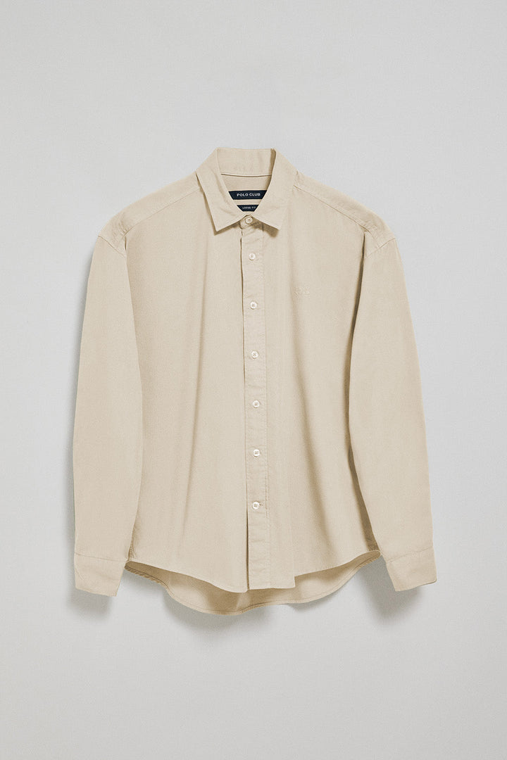 Camisa loose fit bege com logo bordado Polo Club