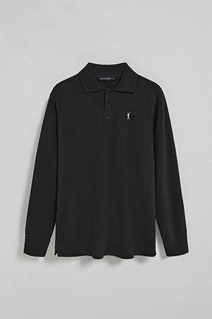 Polo de manga comprida com três botões em preto com logotipo Rigby Go