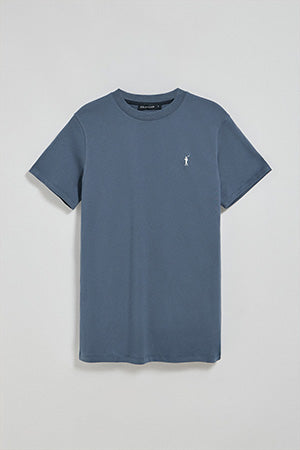 Camiseta azul denim con cuello redondo y logo bordado Rigby Go