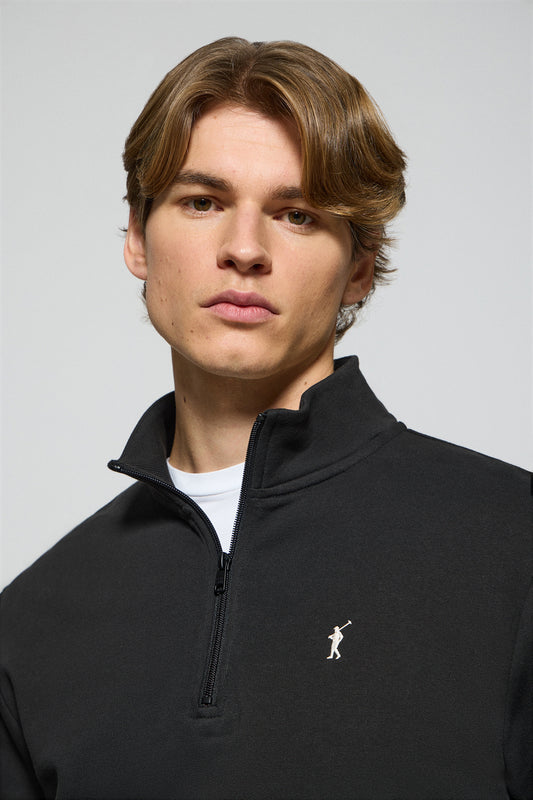 Sudadera de media cremallera negra con logo bordado Rigby Go