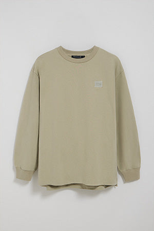 Stone-grey round-neck long-sleeve T-shirt with Polo Club detail