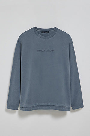 Camiseta de manga larga Hermes azul denim con logo engomado Polo Club