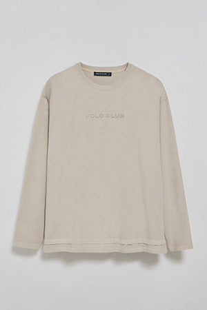 Camiseta de manga larga Hermes beige con logo engomado Polo Club