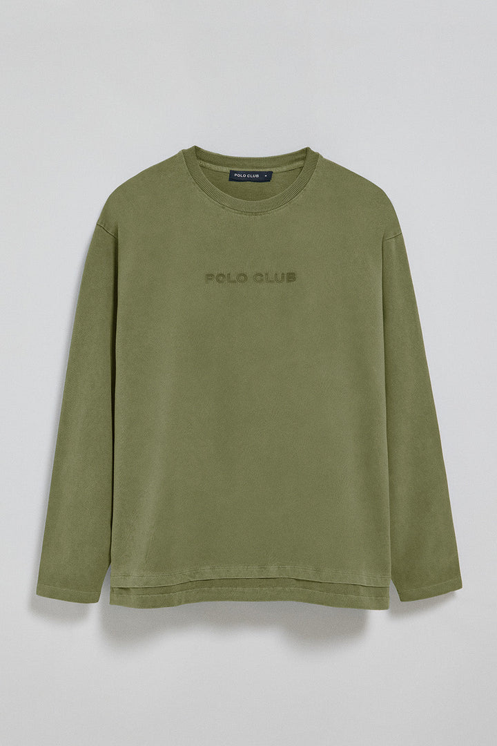 Camiseta de manga larga Hermes caqui con logo engomado Polo Club
