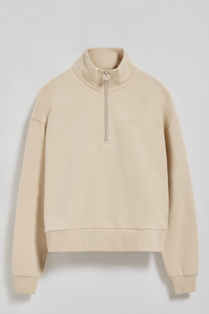 Sweatshirt com meio fecho de correr bege com logotipo engomado Polo Club