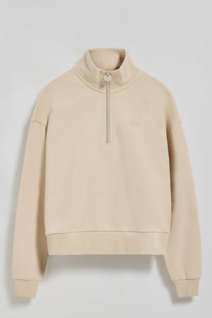 Sudadera de media cremallera beige con logo engomado Polo Club