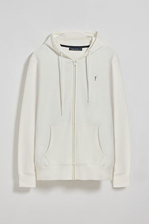 Sudadera beige de cremallera con capucha y logo Rigby Go
