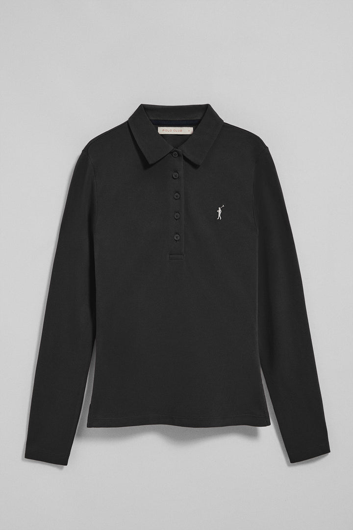 Koszulka polo Priyanka na pięć guzików, w kolorze czarnym, z wyszywanym logo Rigby Go