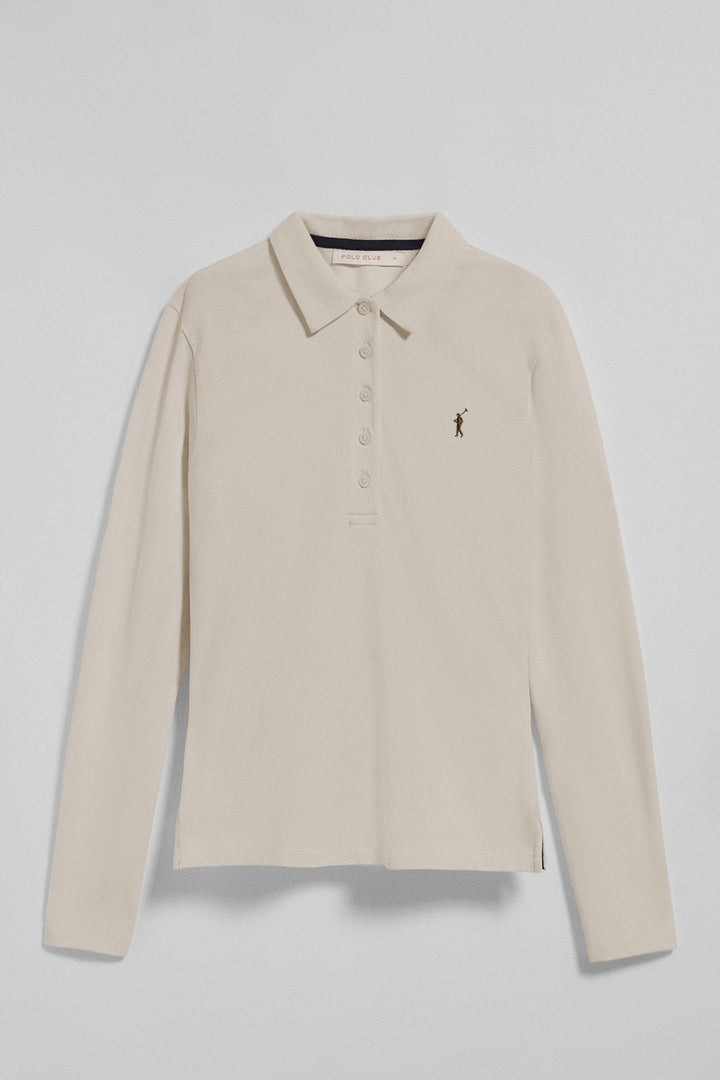 Polo Priyanka beige de cinco botones con bordado Rigby Go