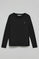 Black long-sleeve T-shirt with Rigby Go logo