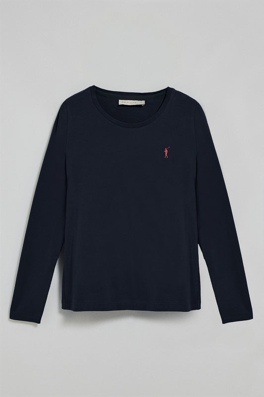 Navy-blue long-sleeve basic T-shirt with Rigby Go logo