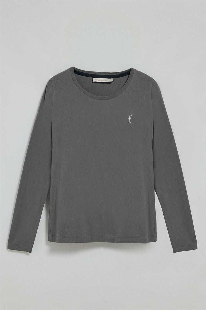 Asphalt-grey long-sleeve basic T-shirt with Rigby Go logo