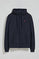 Navy-blue hoodie with zip and Rigby Go embroidery