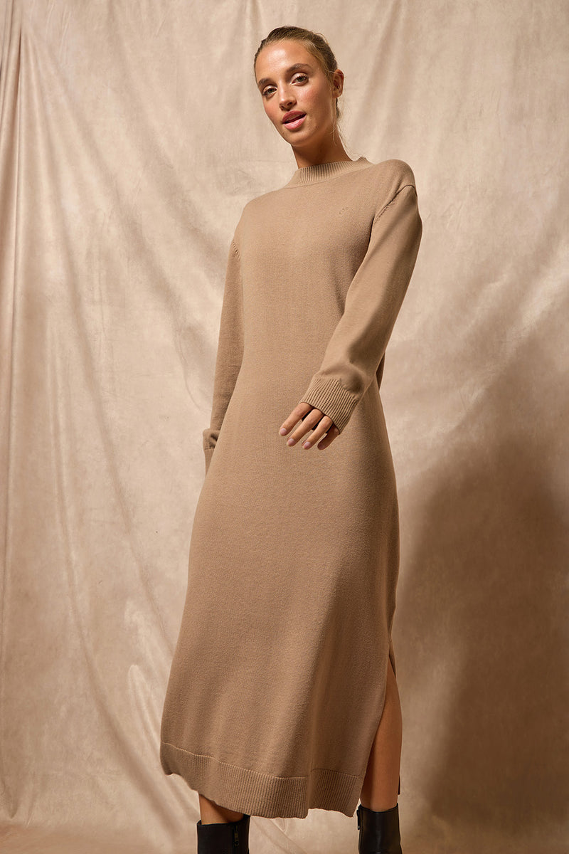 Vestido Largo Vestido Lana Marron Vestido Largo De Punto De Canalé